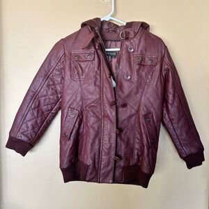 Pelle Moda Leather Jacket with‎ Hood Burgundy Woman's Size XL